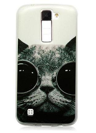 Оригинальный чехол накладка для lg k8 / k350 с картинкой кот в очках