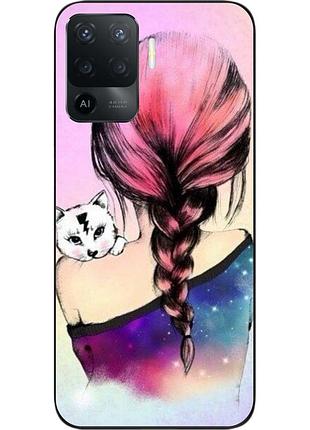 Силиконовый чехол epik для oppo a94 4g с картинкой девушка с котенком