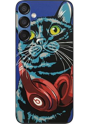Силиконовый чехол epik для samsung m15 5g galaxy m156 с картинкой кот с наушниками