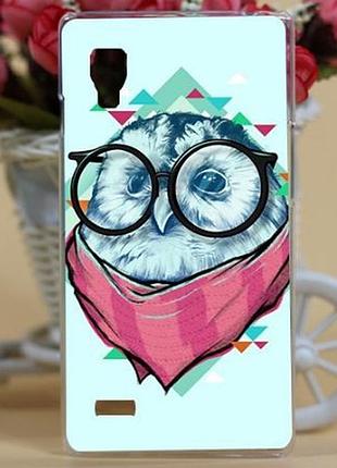 Силиконовый чехол бампер для lg l9 optimus p760 p765 с картинкой сова в очках
