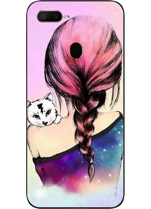 Силиконовый чехол для oppo a12 с картинкой девушка с котенком