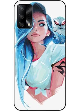 Силиконовый чехол для oppo a74 с картинкой девушка с совой