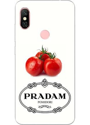 Антибрендовый силиконовый чехол для xiaomi redmi note 6 pro с картинкой pradam pomidori