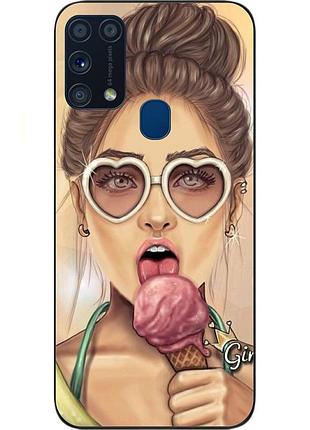 Бампер силиконовый чехол для samsung m31 galaxy m315f с картинкой девушка с мороженым