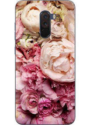 Силиконовый чехол для xiaomi pocophone f1 с картинкой пионы