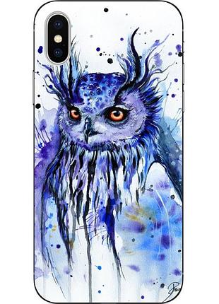 Силиконовый чехол для iphone xs с картинкой сова акварель
