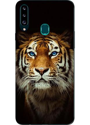 Силиконовый чехол для samsung a20s galaxy a207f с картинкой тигр на черном фоне
