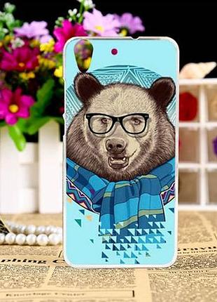 Яскраві оригінальні чохли для huawei y6 ii з картинкою ведмідь в окулярах