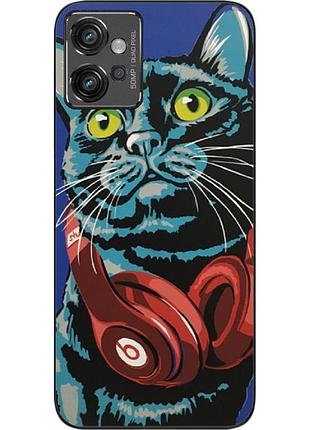 Силіконовий чохол epik для motorola moto g32 з картинкою кіт із навушниками