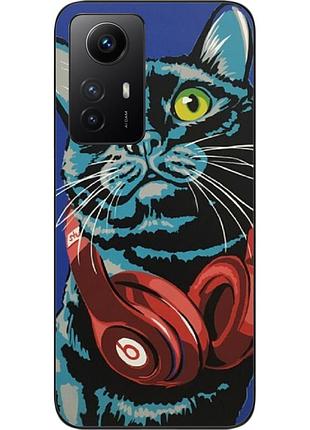 Силиконовый чехол для xiaomi redmi note 12s с картинкой кот с наушниками
