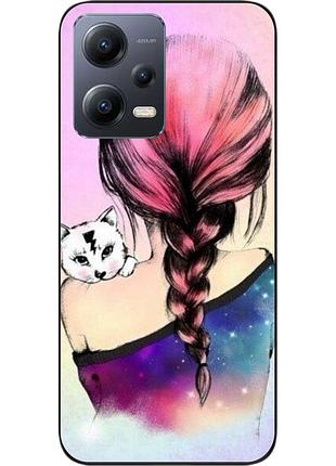 Силиконовый чехол для xiaomi poco x5 5g с картинкой девушка с котенком