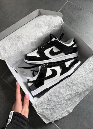 Nike dunk low black white patent 2