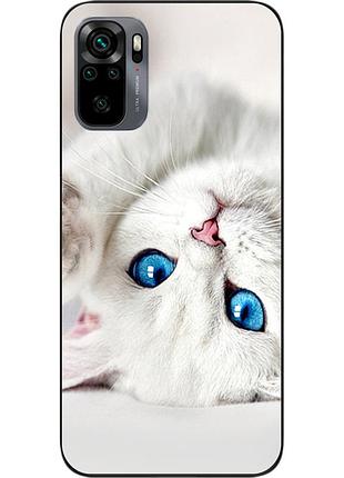 Оригинальный чехол для xiaomi redmi note 10 с картинкой белый кот