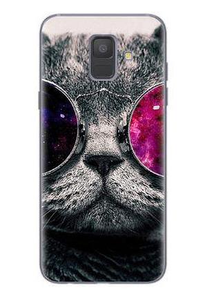 Чехол с картинкой (силикон) для samsung j6 2018 galaxy j600 кот в очках
