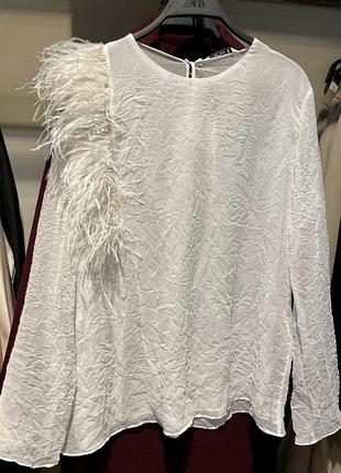 Новинка! святкова блуза/сорочка/рубашка з пірʼям від zara. лімітована колекція.