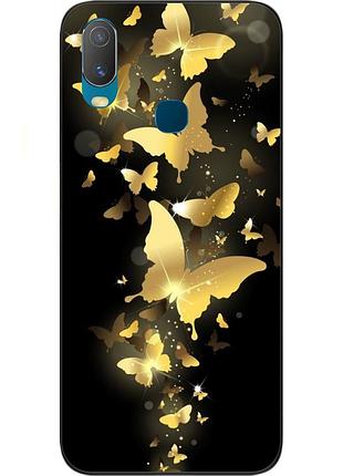 Силиконовый чехол бампер для vivo y11 с картинкой золотые бабочки