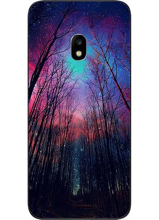 Силиконовый чехол бампер для samsung j7 2017 galaxy j730 с картинкой лес космическое небо