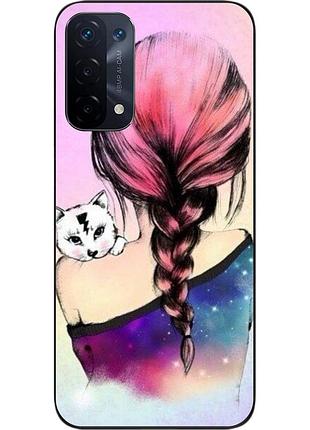 Силиконовый чехол epik для oppo a74 5g с картинкой девушка с котенком