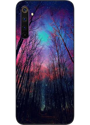 Чехол силиконовый для realme 6 с картинкой лес космическое небо