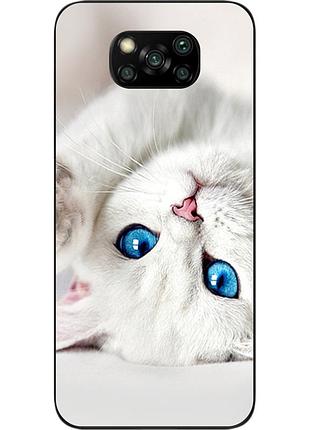 Оригінальний чохол для xiaomi poco x3 з картинкою білий кіт