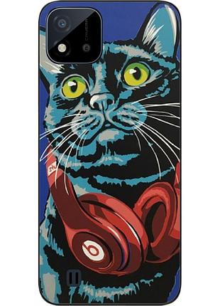 Силиконовый чехол epik для realme c11 2021 с картинкой кот с наушниками