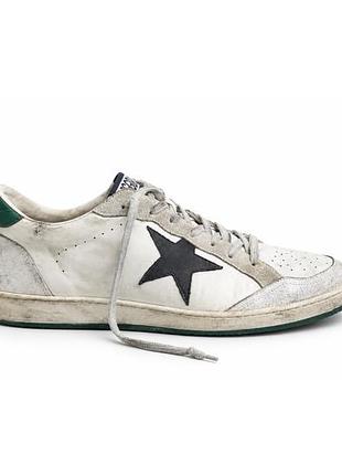 Кросівки golden goose ball star with black leather star and green leather heel tab