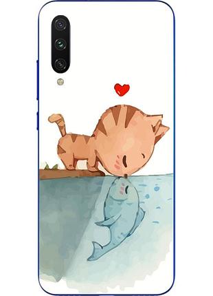 Силиконовый чехол для xiaomi mi a3 с картинкой поцелуй кота