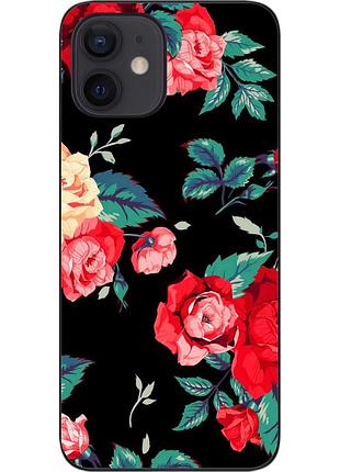 Бампер силиконовый чехол для iphone 12 mini с картинкой красные розы