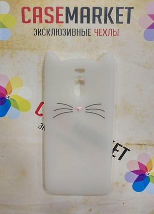 Объемный 3d силиконовый чехол для meizu m6 note кот усатый белый