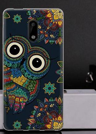 Чехол силиконовый бампер для nokia 6 с рисунком совушка