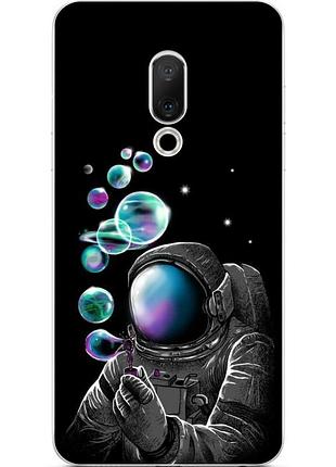 Бампер силиконовый чехол для meizu 15 plus с картинкой космонавт и планеты