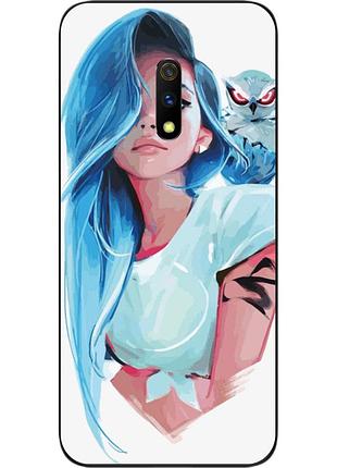 Силиконовый чехол для realme x с картинкой девушка с совой