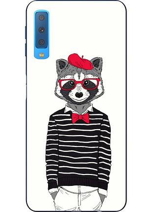 Бампер силиконовый чехол для samsung a750f galaxy a7 2018 с картинкой енот в очках