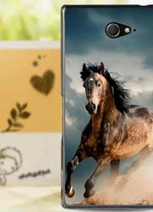 Силиконовый чехол бампер для sony xperia m2 / d2302 / d2303 с картинкой лошадь