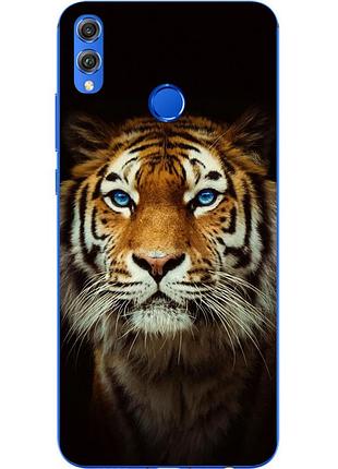 Чохол силіконовий для huawei honor 8x з картинкою тигр на чорному тлі
