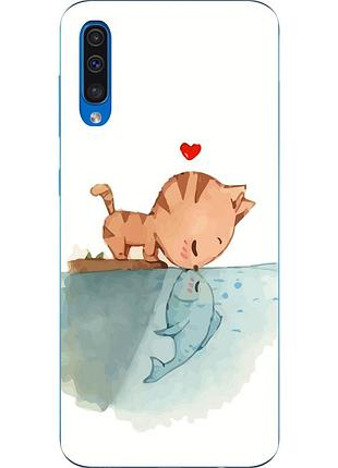 Силіконовий чохол для samsung galaxy a50 2019 a505f з картинкою поцілунок кота