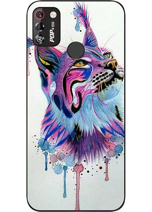 Силиконовый чехол для tecno pop 4 pro с картинкой рысь акварель