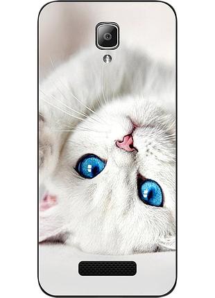 Чохол силіконовий для lenovo a1000 з картинкою білий котик