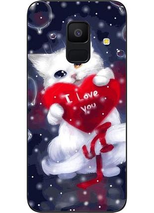 Силиконовый чехол для samsung a6 2018 galaxy a600f с картинкой котик с сердцем