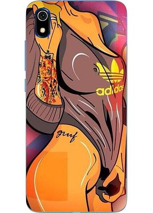 Бампер силиконовый чехол для xiaomi redmi 7a с картинкой девушка в майке adidas
