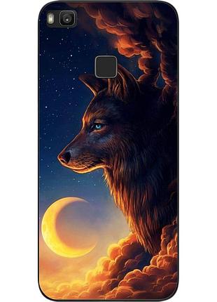 Бампер силиконовый чехол для huawei p9 lite с картинкой волк и луна
