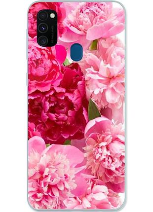 Силиконовый бампер для samsung m30s galaxy m307f с картинкой пионы