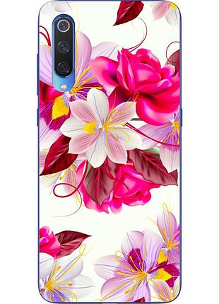 Бампер силіконовий чохол для xiaomi mi 9 з картинкою яскраві квіти