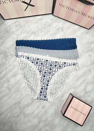 Стрейч-хлопковые трусики-бикини с кружевной отделкой. victoria’s secret. оригинал 🇺🇸