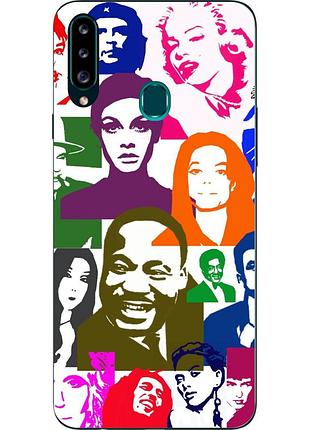 Бампер силиконовый чехол для samsung a20s galaxy a207f с картинкой знаменитые люди