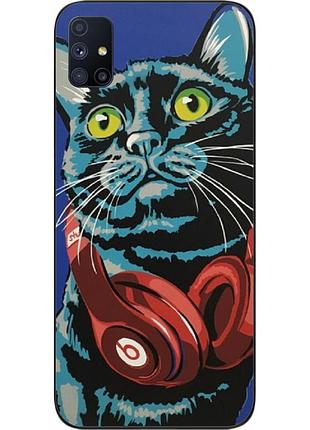 Силиконовый чехол для samsung m51 galaxy m515f с картинкой кот с наушниками