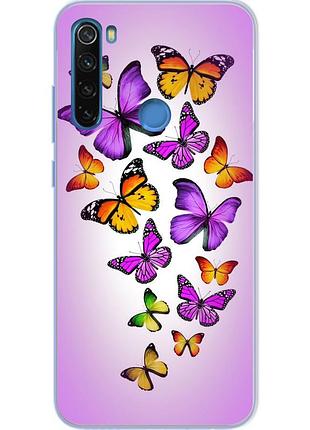 Силиконовый бампер для xiaomi redmi note 8t с картинкой яркие бабочки