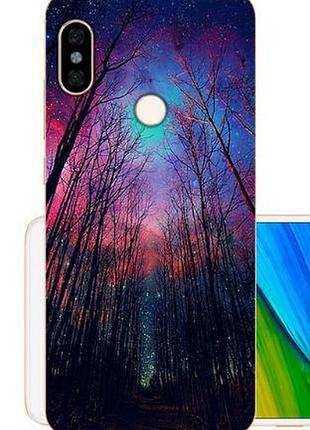 Оригинальный чехол накладка для xiaomi redmi note 5 с картинкой лес космическое небо