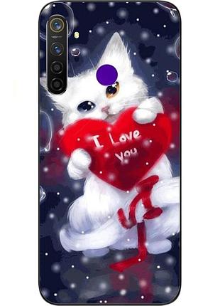 Силиконовый чехол для realme 5 pro с картинкой котик с сердцем