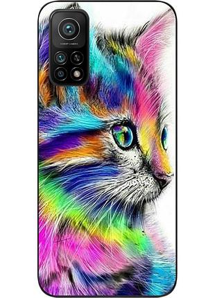 Силиконовый чехол для xiaomi mi 10t pro с картинкой разноцветный котик